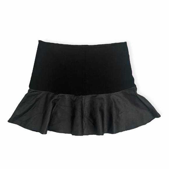 Zara Woman Black Lambskin Leather Frill Ruffle Flare Mini Skirt, sz Small - Picture 5 of 9